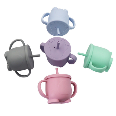 Anti Bocor Silicone Non Slip Baby Sippy Cup Dengan Sedotan Untuk Memberi Makan