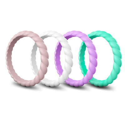 Tipis Jalinan Stackable Sport Black Ring Hypoallergenic Silicone Wedding Rings untuk Wanita
