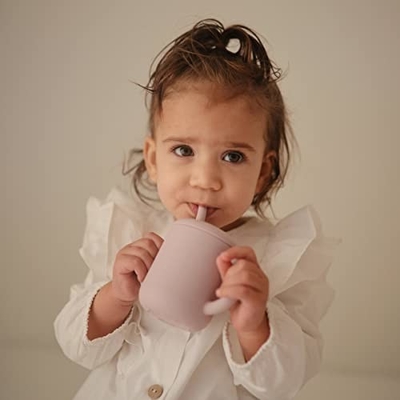 Anti Bocor Silicone Non Slip Baby Sippy Cup Dengan Sedotan Untuk Memberi Makan