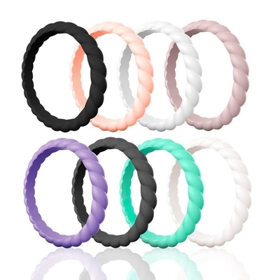 Tipis Jalinan Stackable Sport Black Ring Hypoallergenic Silicone Wedding Rings untuk Wanita